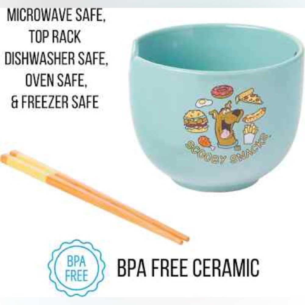 Scooby Doo Snacks Ceramic Bowl with Chopsticks- New - Picture 3 of 4